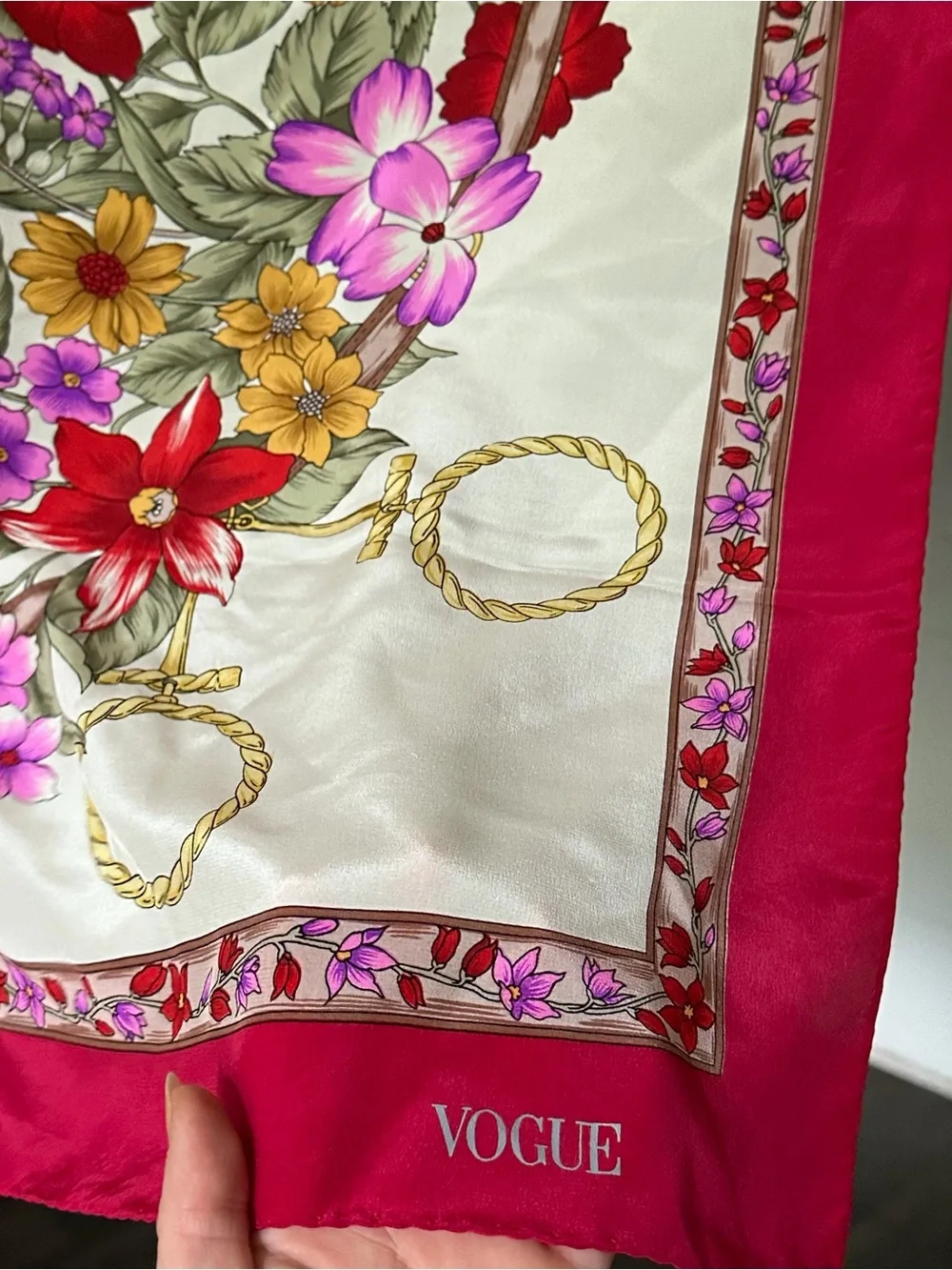 Vogue Floral 100% Silk Scarf in Red, Pink, Purple Made In Italy Italian Floral